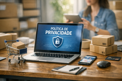 Notebook em loja virtual mostra que e-commerce precisa de política de privacidade para proteger dados.