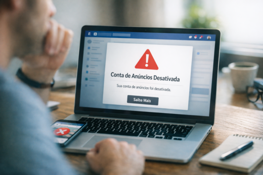 Profissional consulta orientações após ter a conta de anúncios desativada.