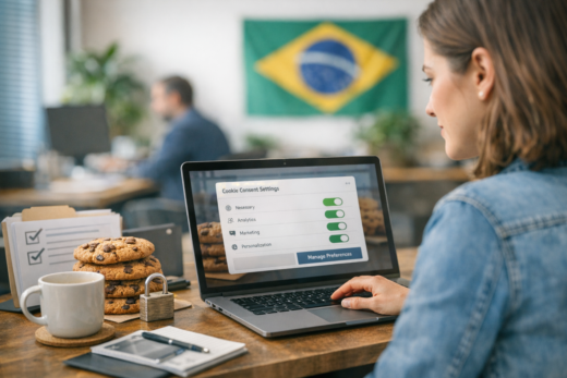 Cookies e LGPD: profissional configura banner de consentimento e preferências de privacidade no site