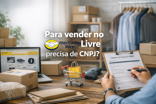 Pessoa organiza produtos e cadastro empresarial para vender no Mercado Livre.