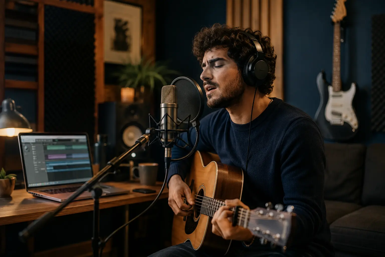 Músico grava cover e avalia direitos autorais em estúdio