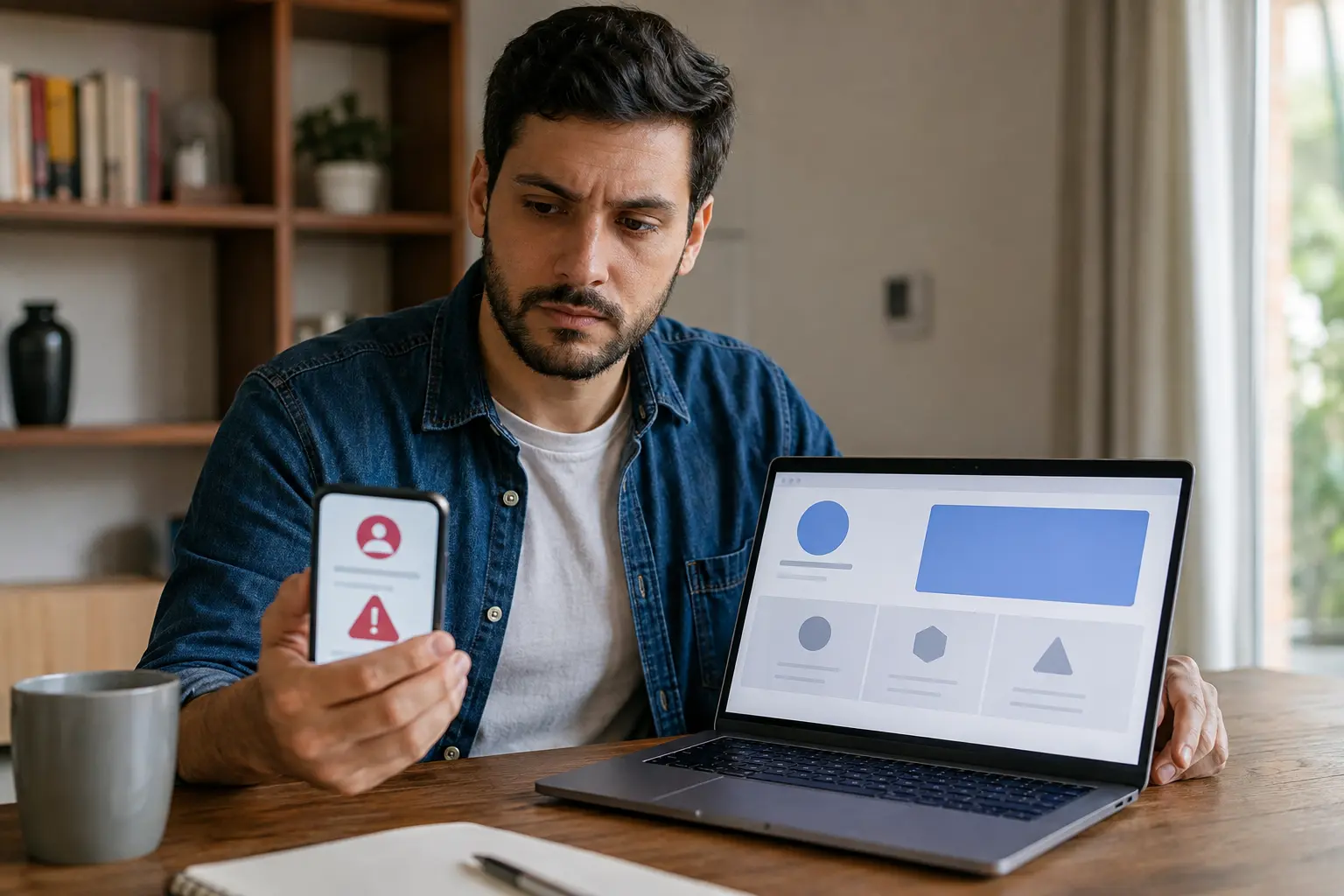 Candidato verifica golpe do falso emprego no celular e no notebook