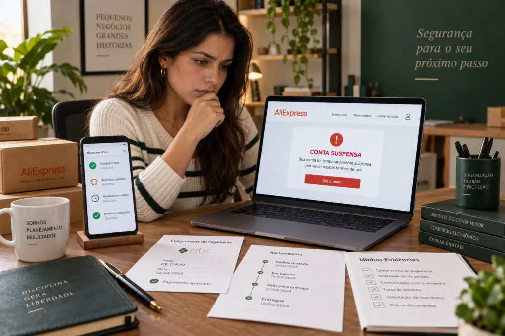 Usuária reúne provas de pedidos e pagamentos após ter a conta suspensa no AliExpress