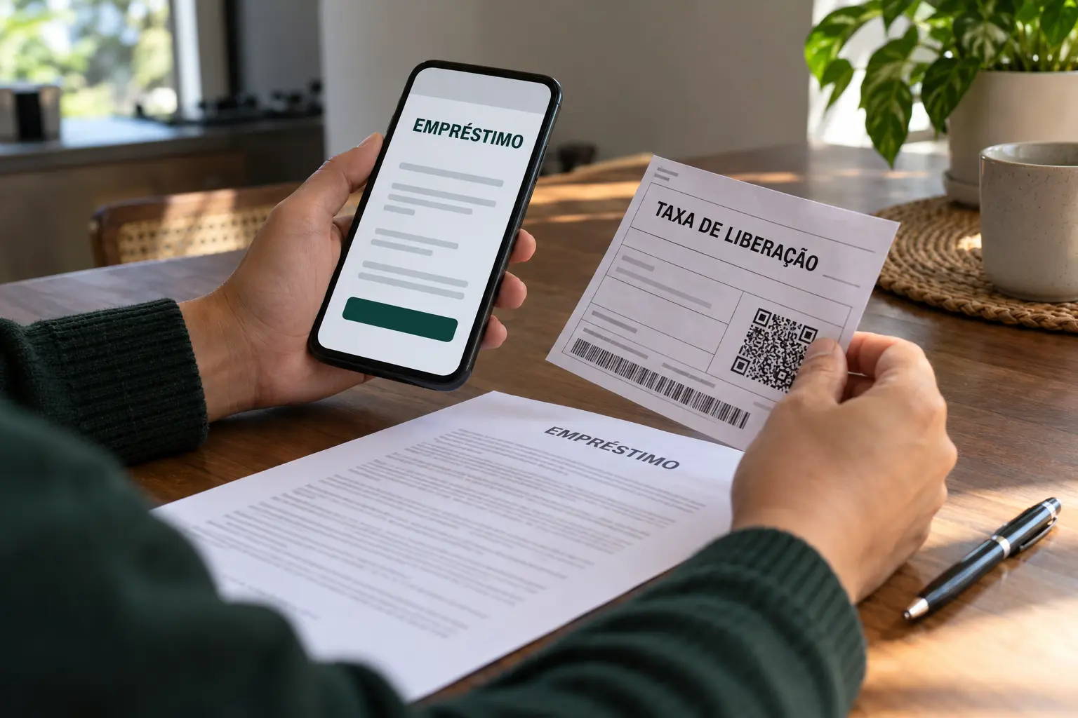 Pessoa identifica golpe do empréstimo ao comparar oferta de crédito com cobrança de taxa de liberação