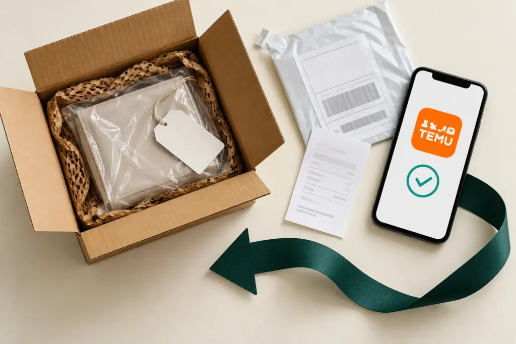 Como pedir reembolso na Temu com pacote, celular e comprovante de devolução